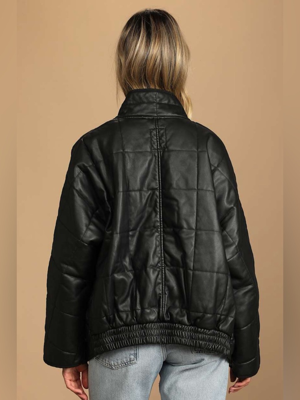 Free People Dolman Black Vegan Leather Quilted Jacket Womens Size Medium - Picture 2 of 9
